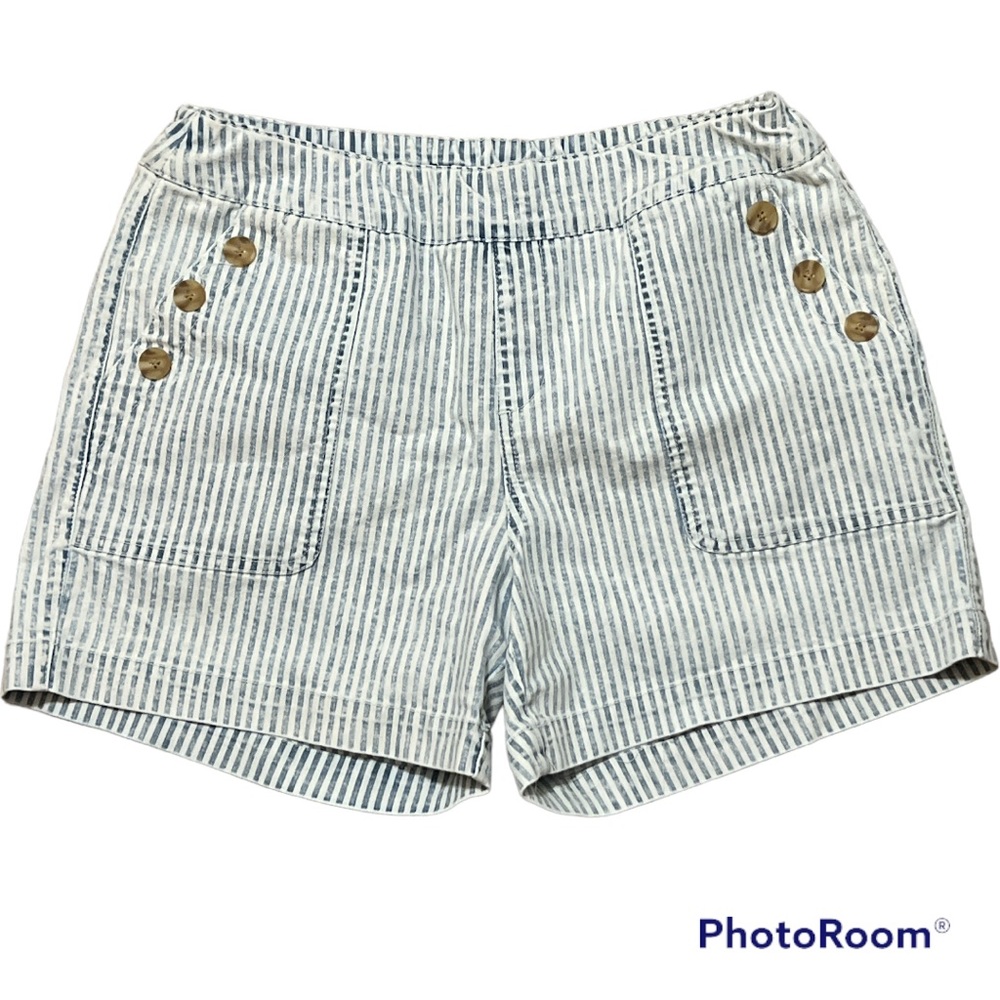 One 5 One Soft Faded Denim Striped Shorts Elastic Waist tummy control panel L